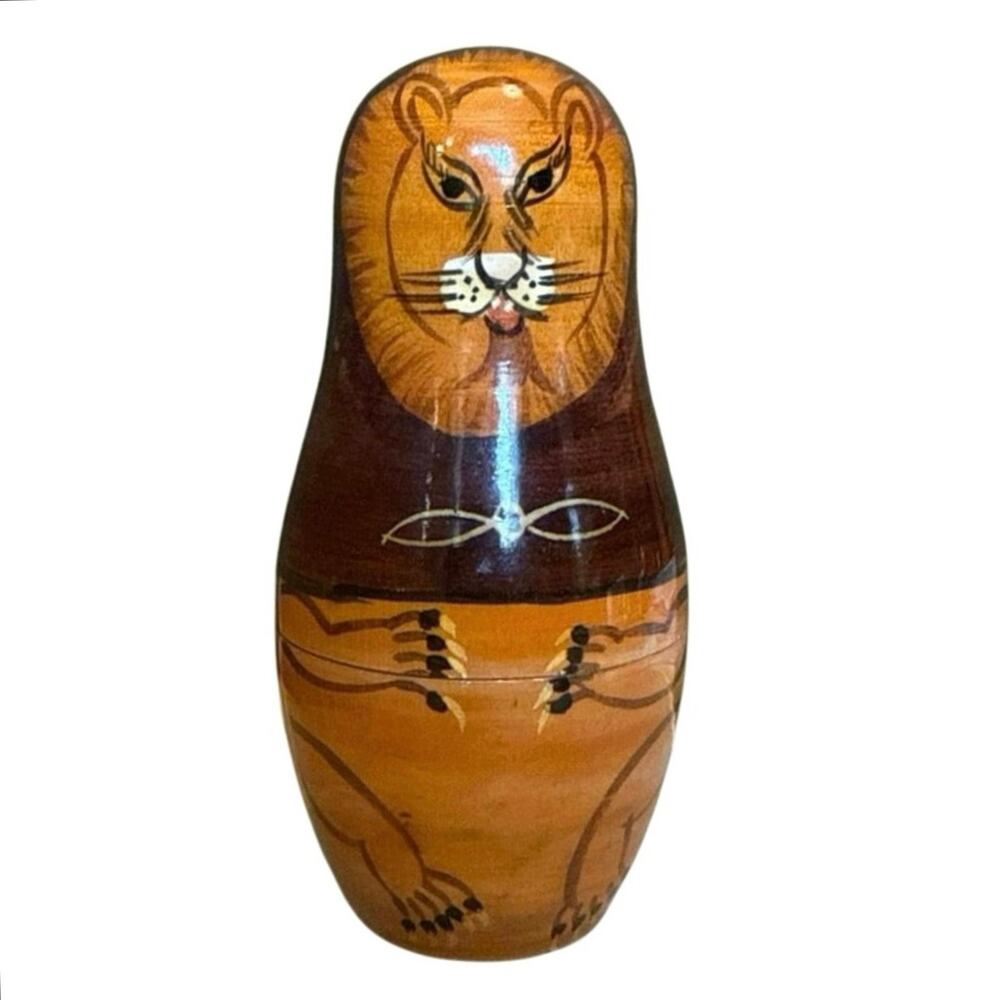 Shackman Lion/Cat Matryoshka โข 3โPiece โข 1980
